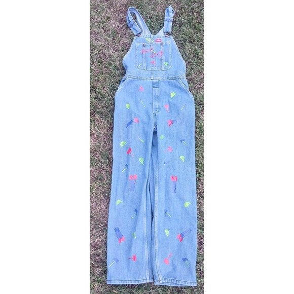 Dickies Bib Overalls Fall Womens L Y2K Artsisan Blue Denim Artsy DIY Outdoor - Picture 5 of 16